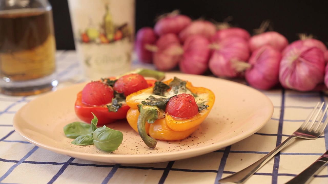 Baked peppers with cherry tomatoes