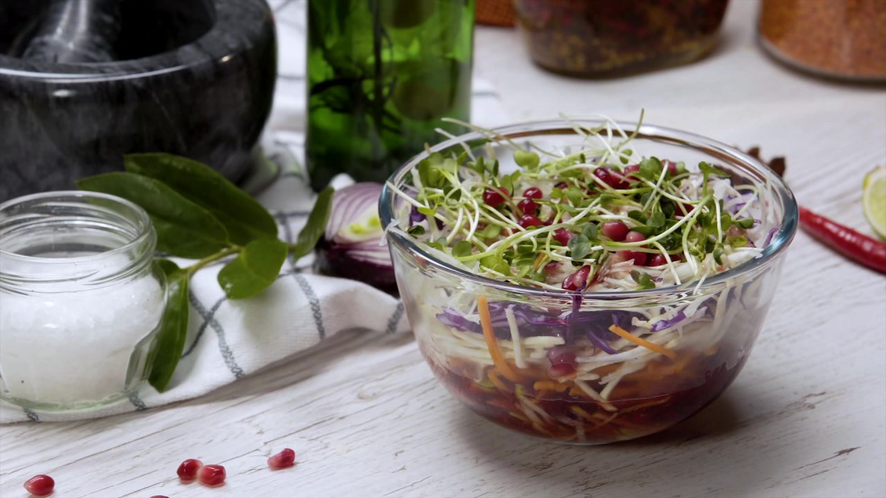 Vegetable salad with pomegranate dressing