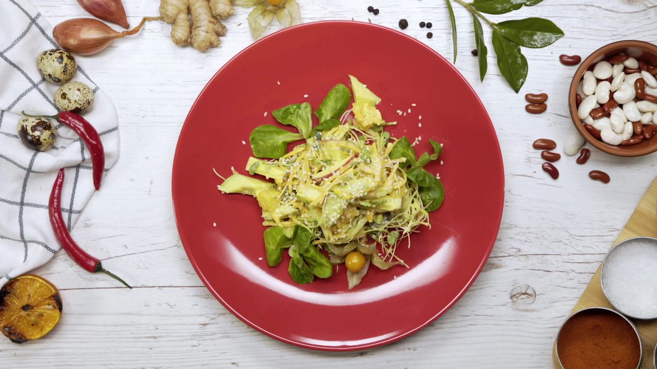 Salad with fruits in yogurt dressing