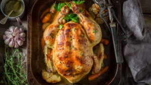 Poularde rôtie et fumée aux herbes de Francine