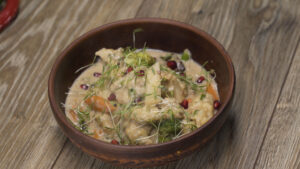 Rice dumplings in mushroom sauce